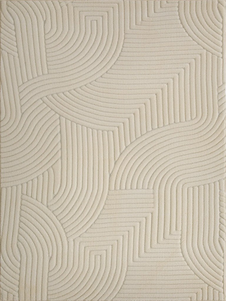 Tapete Sala de Estar 160x120 cm Tapete Pelo Curto Estilo Moderno Base Antiderrapante Tecida à Máquina Creme