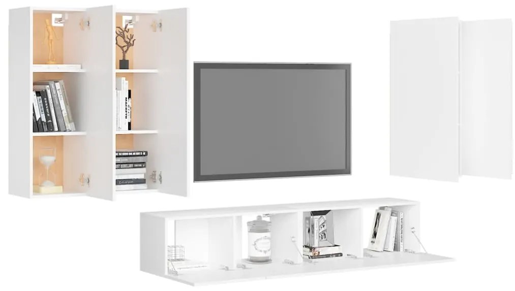 6 pcs conjunto de móveis de TV derivados de madeira branco