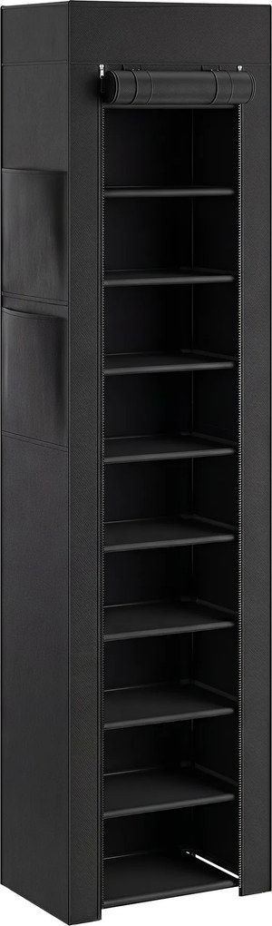HOMCOM Estante de metal para sapatos com cobertura de tecido à prova de pó, para até 20 pares de sapatos, 45 x 30 x 175 cm, Preto | Aosom Portugal
