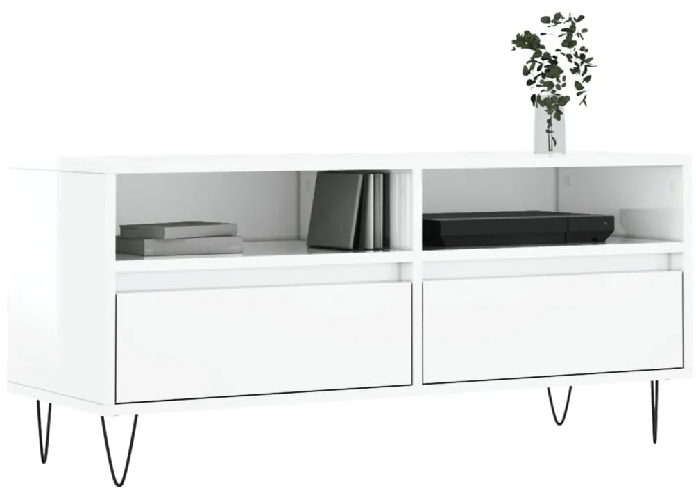 Móvel p/ TV 100x34,5x44,5 cm derivados madeira branco brilhante