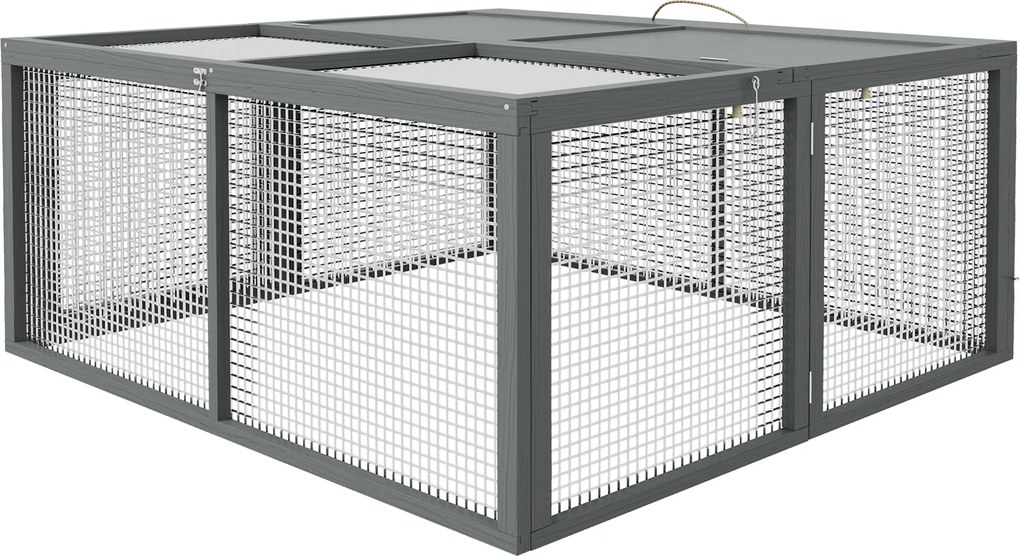 Gaiola dobrável para coelhos com pega na parte superior que se abre, para 2 a 3 coelhos ou porquinhos-da-índia, 110 x 105 x 50 cm, cinzenta