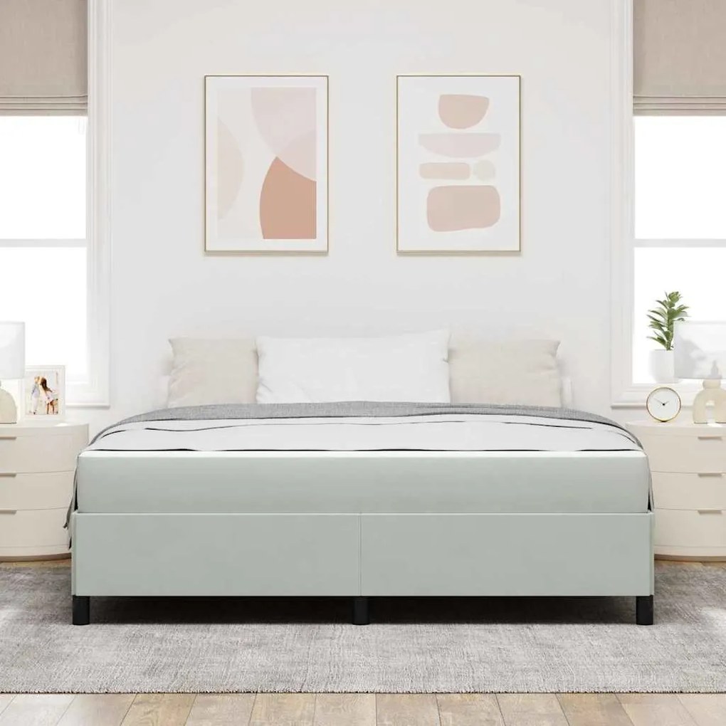 Estrutura da Cama Branco e Cinza Claro 180 x 200 cm Veludo