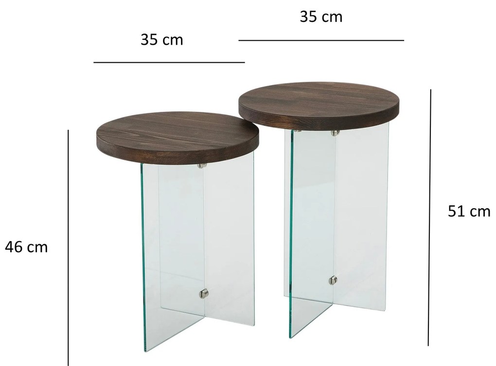 Conjunto de Mesas de Café Serenity – Transparente e Nogueira – 35 cm x