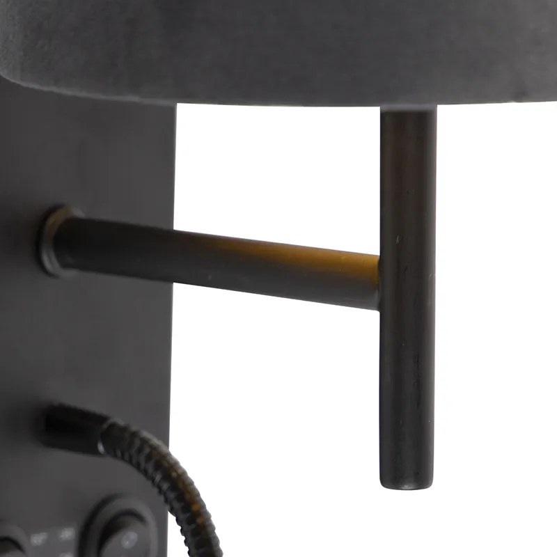 LED Candeeiro de parede Art Déco preto com abajur em veludo cinzento escuro - Stacca Moderno