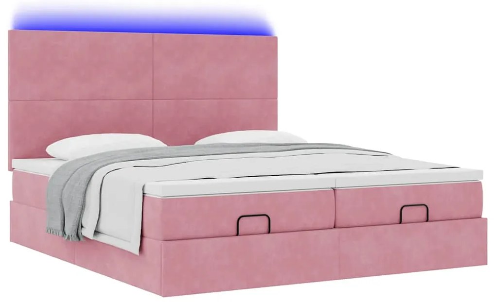 Estrutura de cama otomana com colchões 180x200 cm veludo rosa