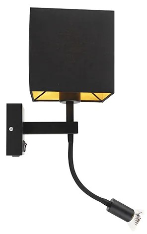 Candeeiro de parede moderno preto com USB e abajur quadrado preto - Zeno Moderno