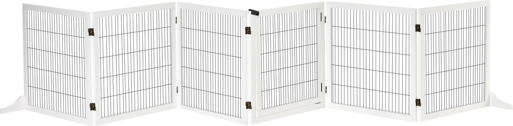 PawHut Barreira de Segurança para Cães de Madeira Dobrável para Cães Pequenos e Médios com 6 Painéis 432x36x70 cm Branco | Aosom Portugal