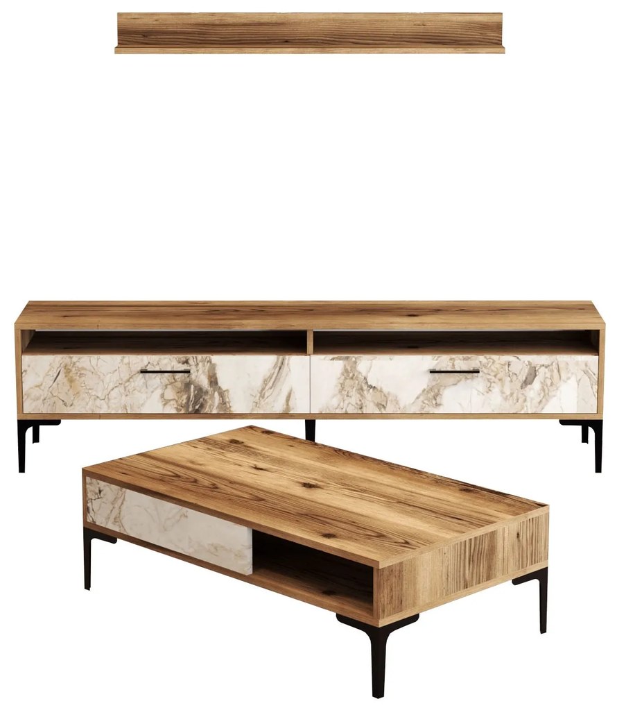Conjunto de Mobiliário de Sala de Estar Istanbul – Nogueira e Branco –