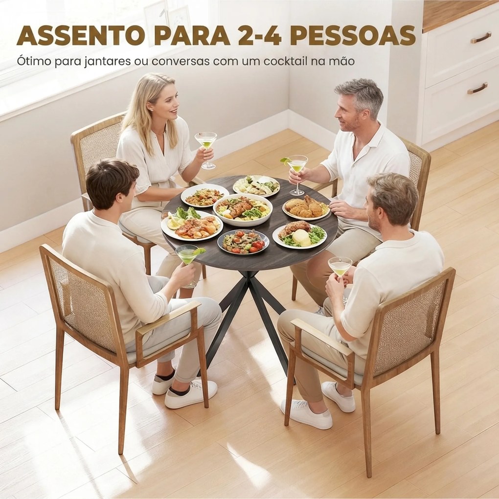 Mesa de Jantar Redonda para 2 Pessoas (CADEIRAS NÃO INCLUIDAS) com Pernas em Aço Cruzadas Ø80 x 75 cm, Castanho