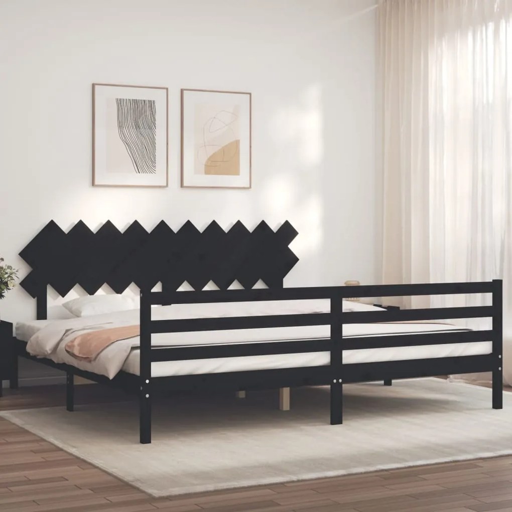 vidaXL Estrutura de cama com cabeceira 200x200 cm madeira maciça preto