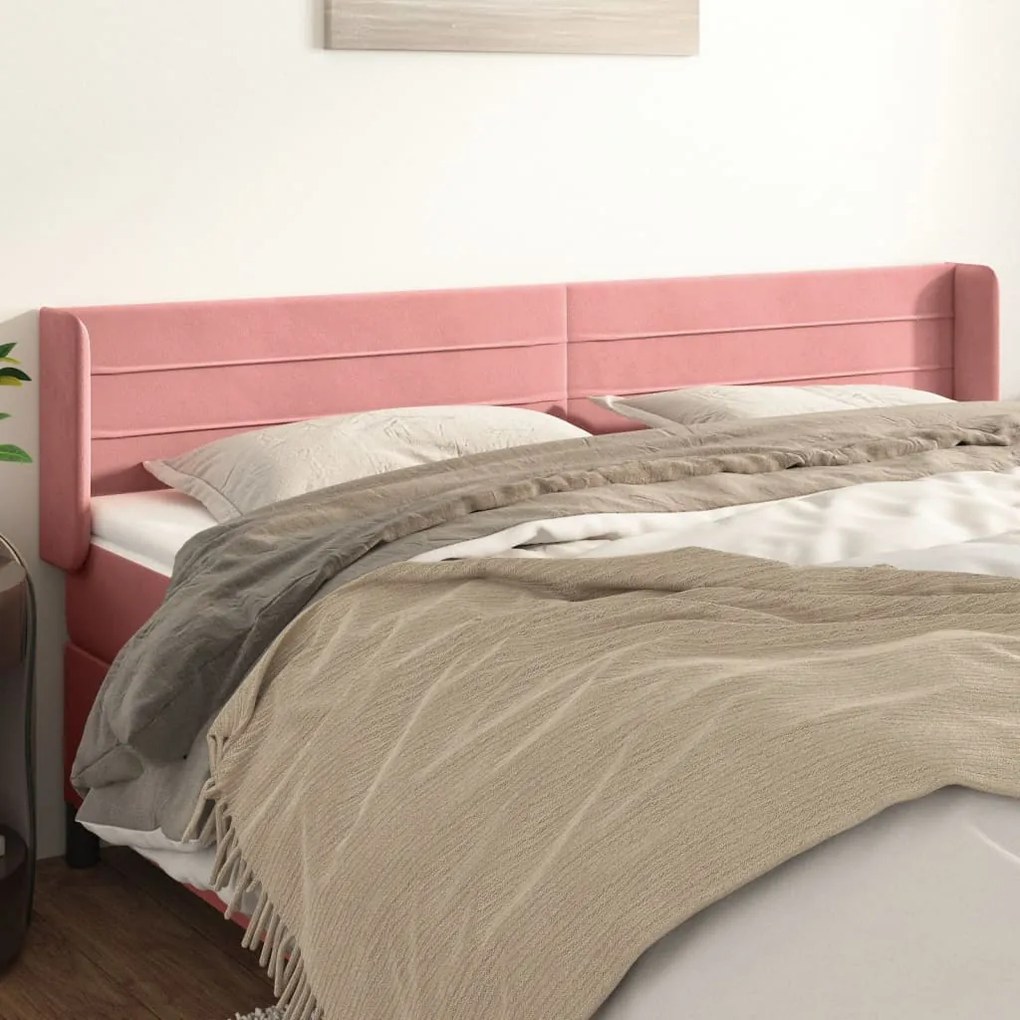 Cabeceira de cama c/ abas veludo 183x16x78/88 cm rosa