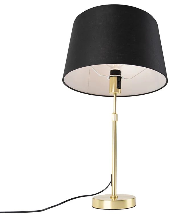 Candeeiro de mesa dourado/latão com abajur de linho preto 35 cm - Parte Moderno