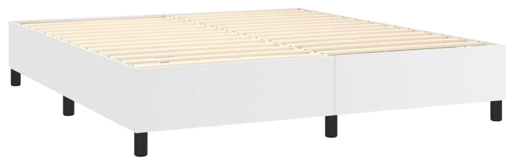 Cama box spring c/colchão/LED 180x200cm couro artificial branco