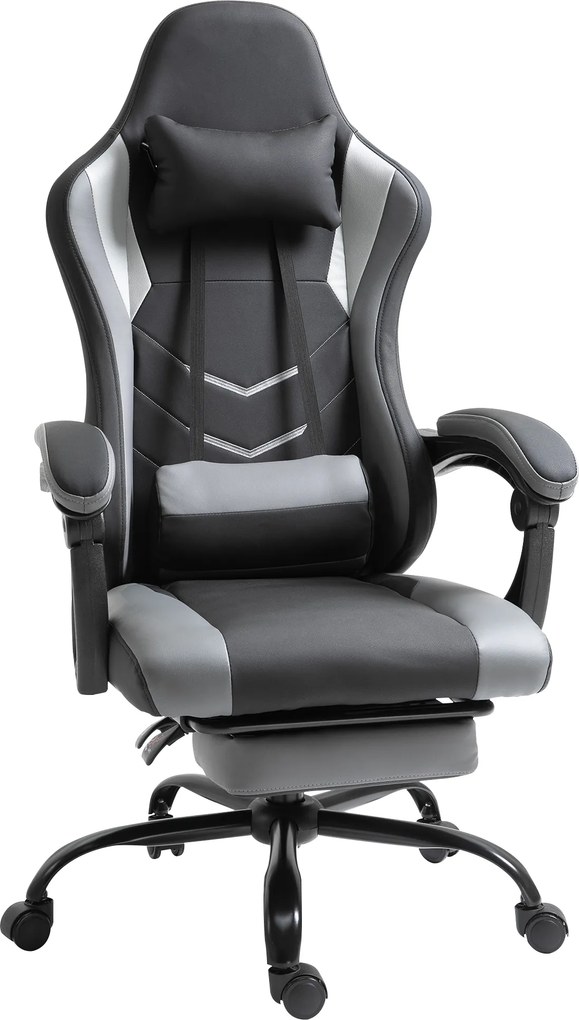 Vinsetto Cadeira Gamer Ergonômica Cadeira de Escritório para Secretária, Cadeira Giratória Altura Ajustável, Almofada Lombar Ajustável com Apoio de Pés Preto 62x52x128 cm | Aosom Portugal