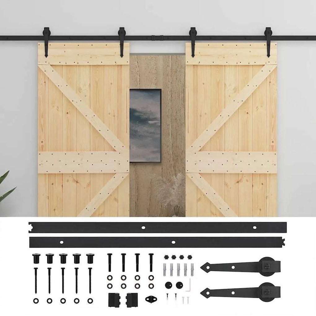 Porta de correr com ferragens 80x210 cm madeira de pinho maciça