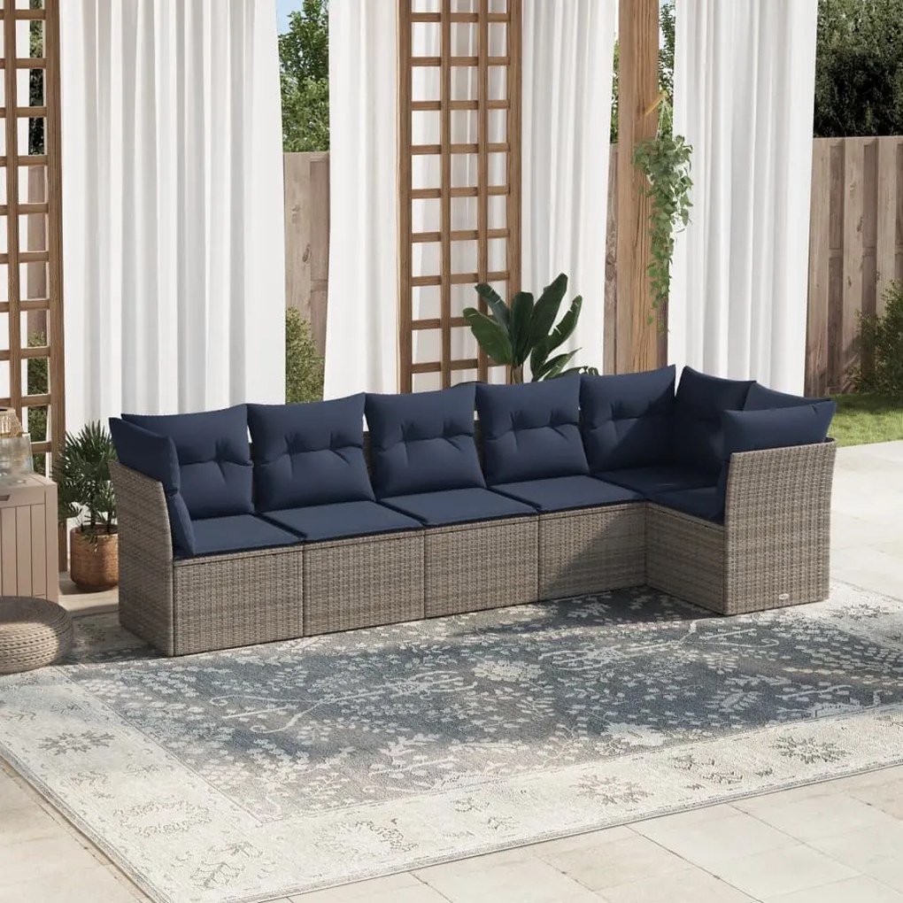 vidaXL 6 pcs conjunto sofás p/ jardim c/ almofadões vime PE cinzento