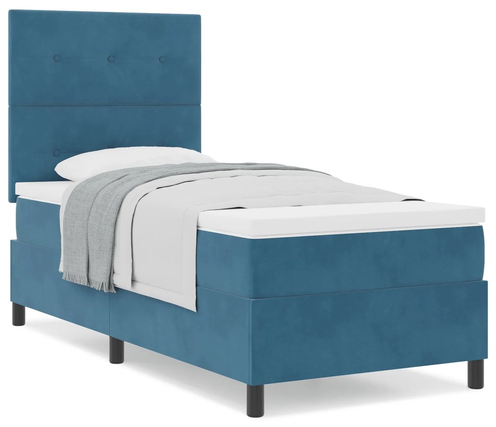 Cama Box com Colchão vidaXL Azul Escuro 80x200 cm Veludo