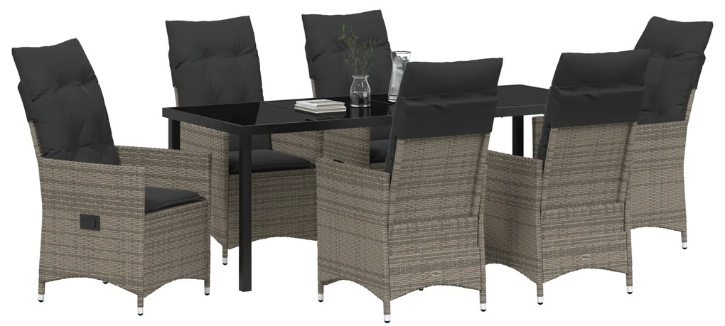 Conjunto de Jantar de Jardim de 7 Peças com Almofadas Cinza Poliéster