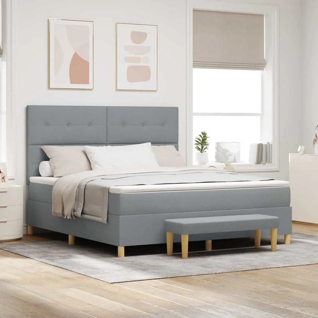vidaXL Cama Box com colchão Cinzento-claro 180 x 200 cm tecido