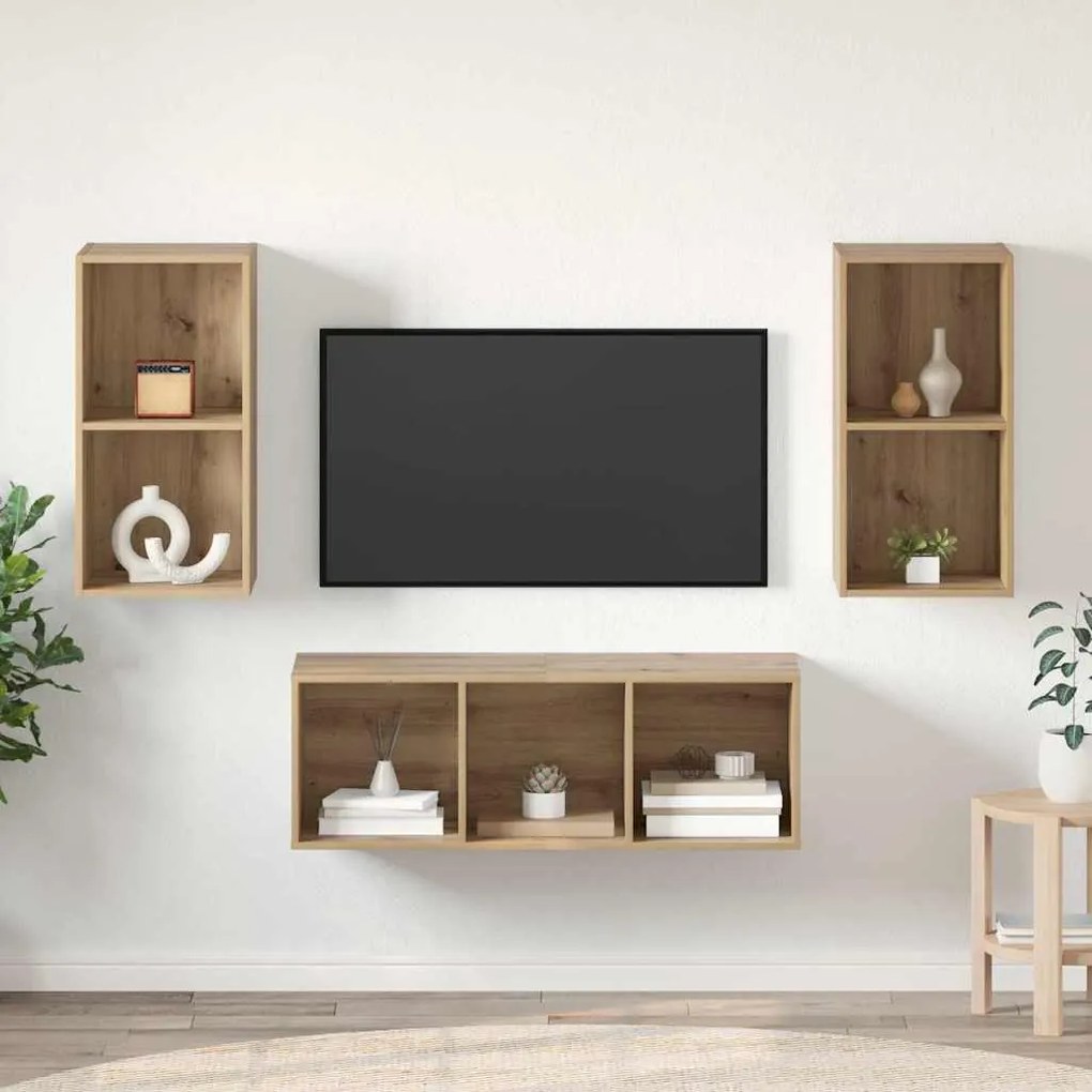 vidaXL Conjunto de Estantes para TV 3 pcs carvalho artisiano
