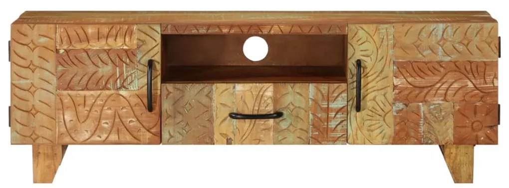 Móvel TV esculpido à mão 120x30x40cm madeira recuperada maciça