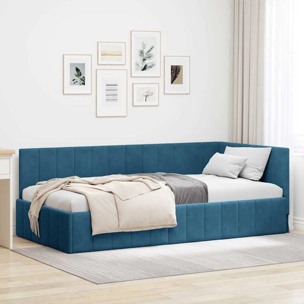 vidaXL Estrutura de Cama de Canto Azul 90 cm x 200 cm Veludo