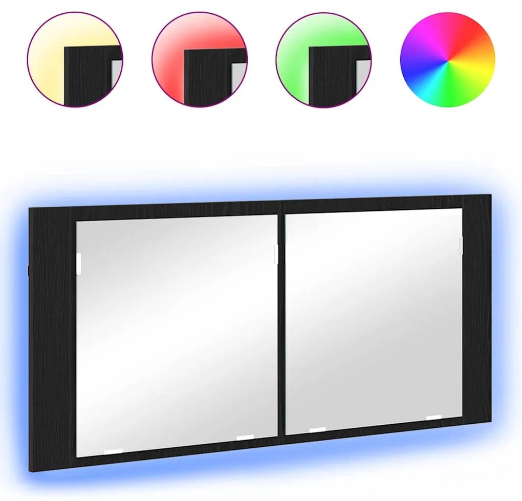 vidaXL Espelho de LED com prateleira Carvalho preto 100 x 12 x 45 cm