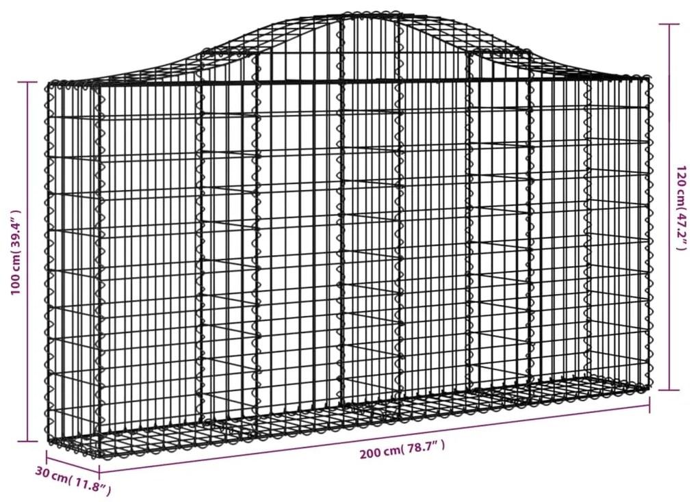 Cesto gabião arqueado 200x30x100/120 cm ferro galvanizado
