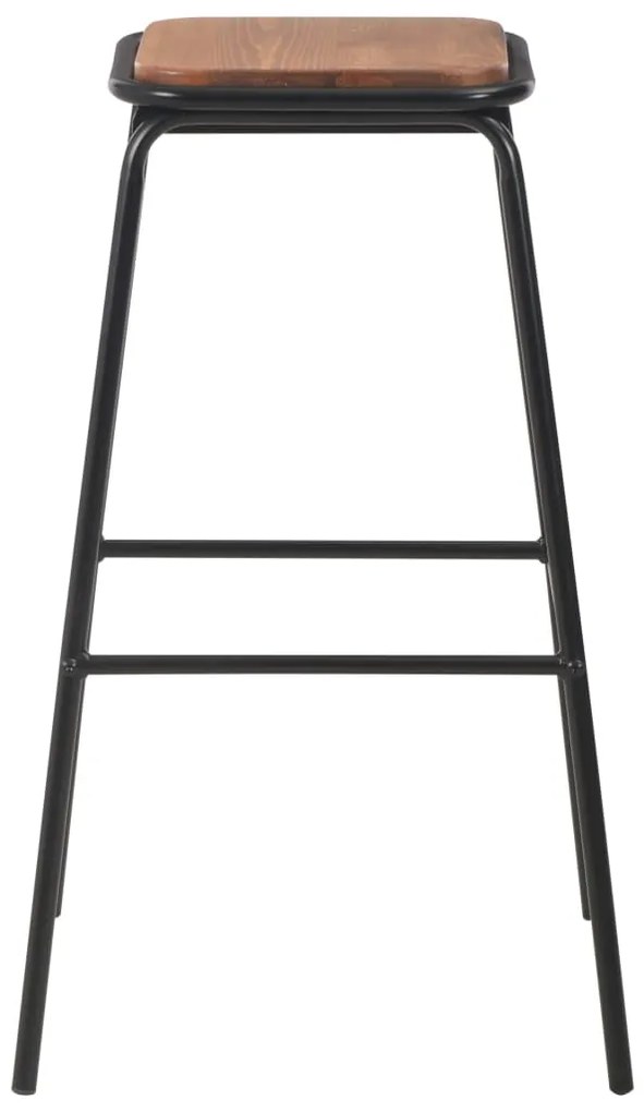 Bancos de bar 4 pcs madeira de pinho maciça e aço preto