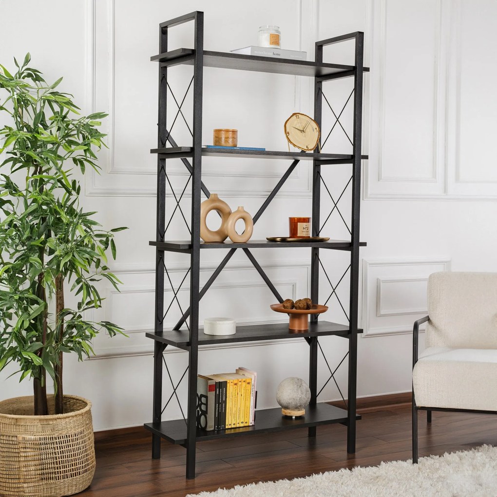 Estante Elysian – Preto Madeira – 90x180x33,5 cm