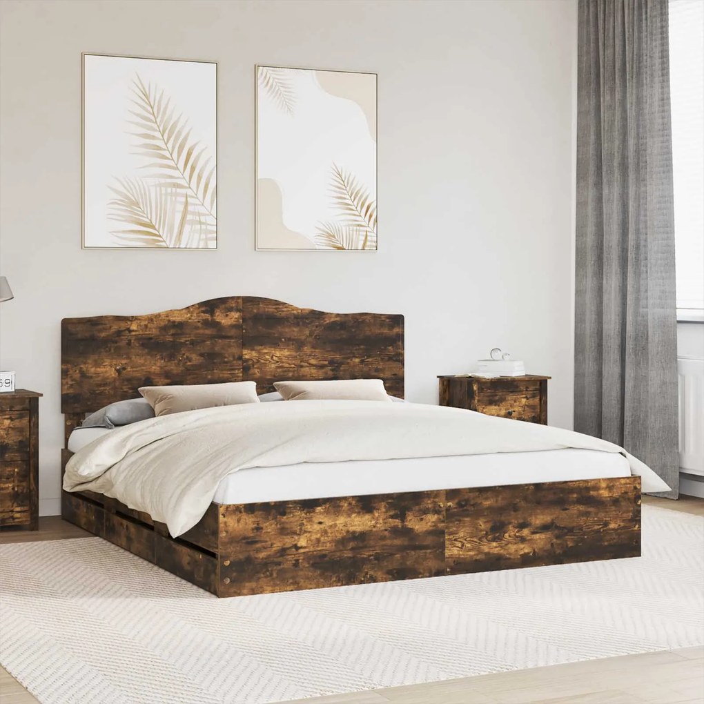 vidaXL Estrutura da Cama com gaveta Carvalho Defumado 200 x 200 cm