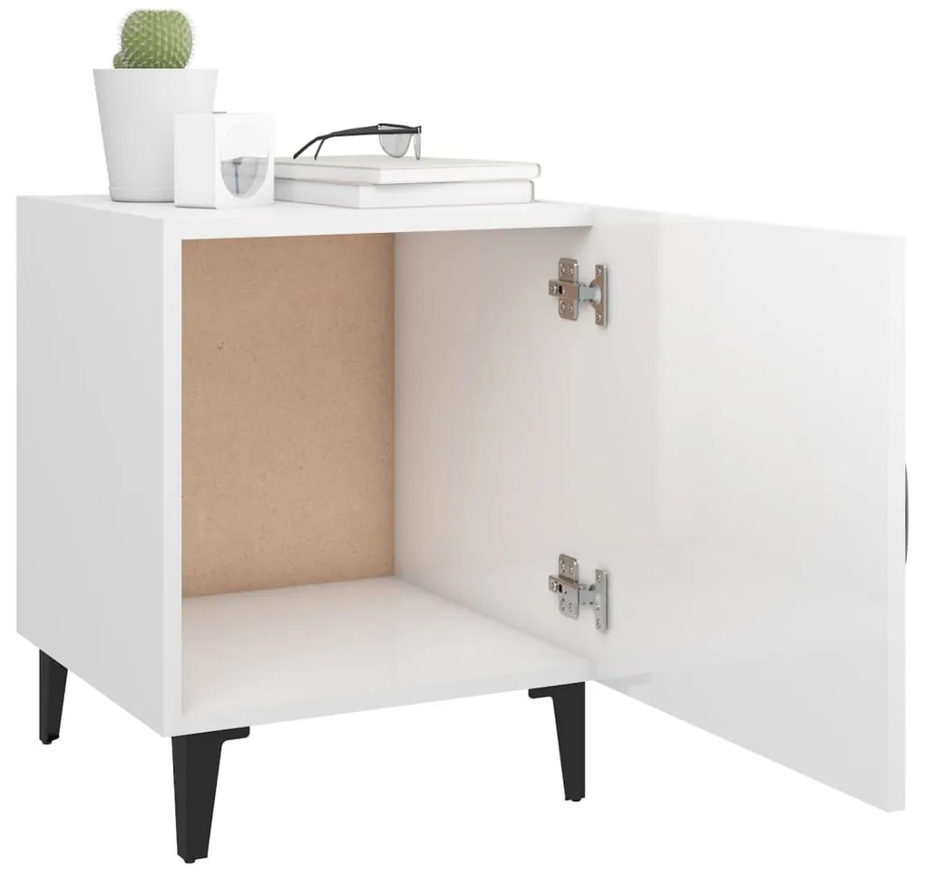 Mesas de cabeceira 2 pcs madeira processada branco brilhante