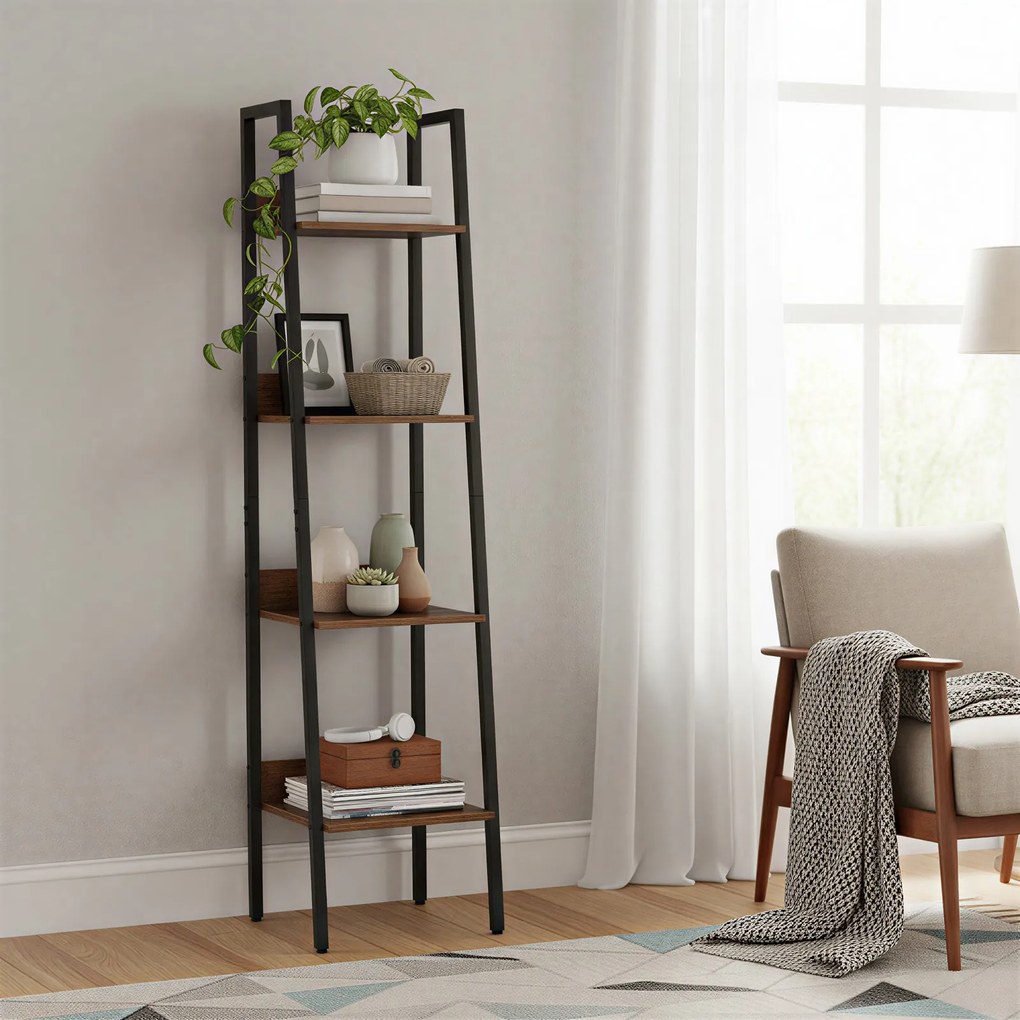 Estante com 4 níveis 29,9 x 33,8 x 141 cm castanho e preta