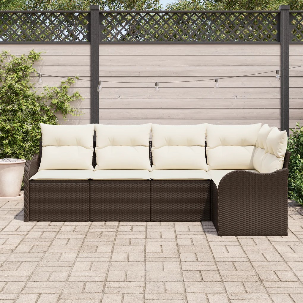 Conjunto de Sofá de Jardim vidaXL 5 Peças com Almofadas Castanho Ratta