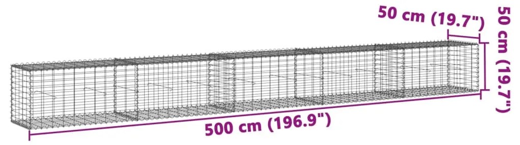 Cesto gabião com cobertura 500x50x50 cm ferro galvanizado