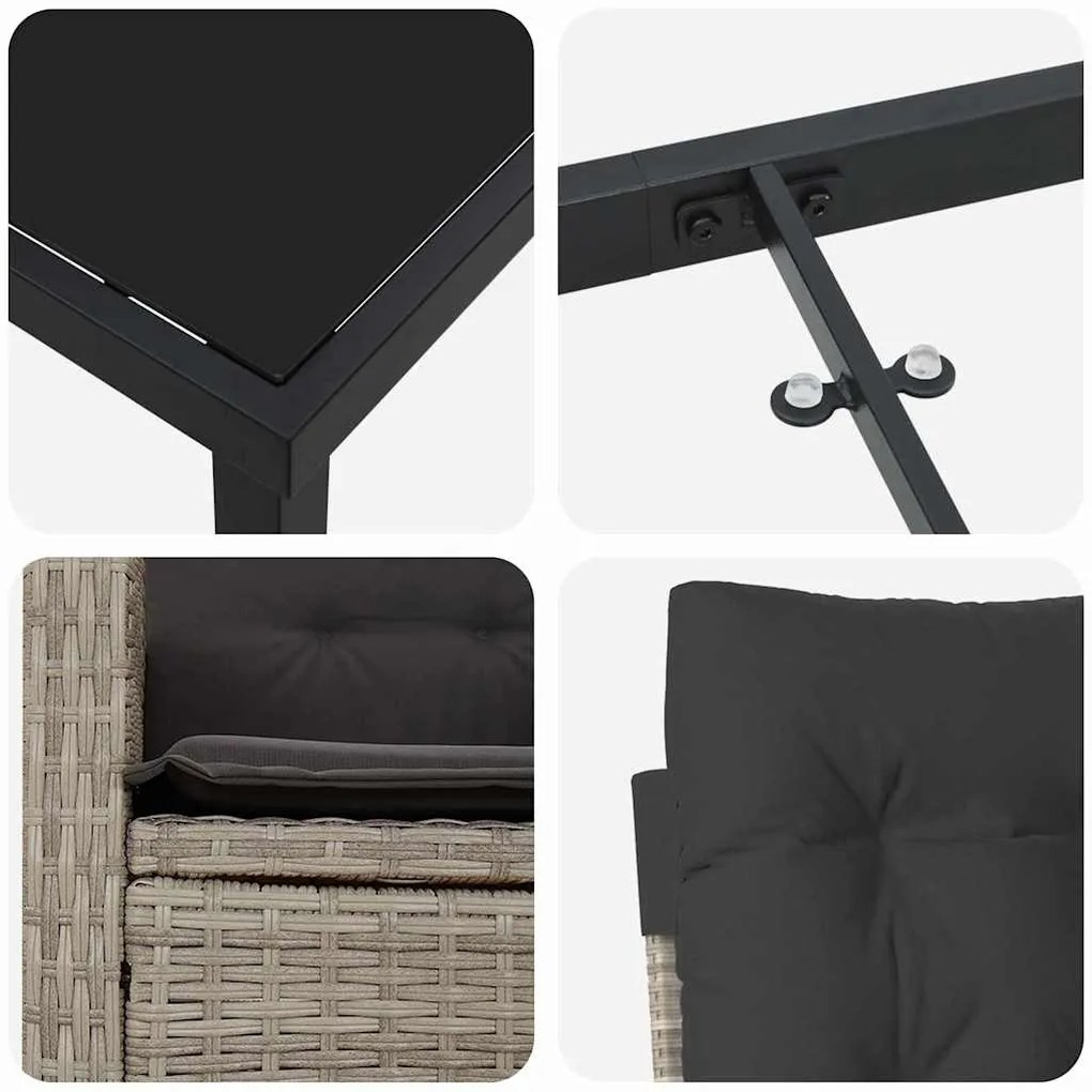 Conjunto de jantar de jardim com 3 peças e almofadas - rattan poliéste