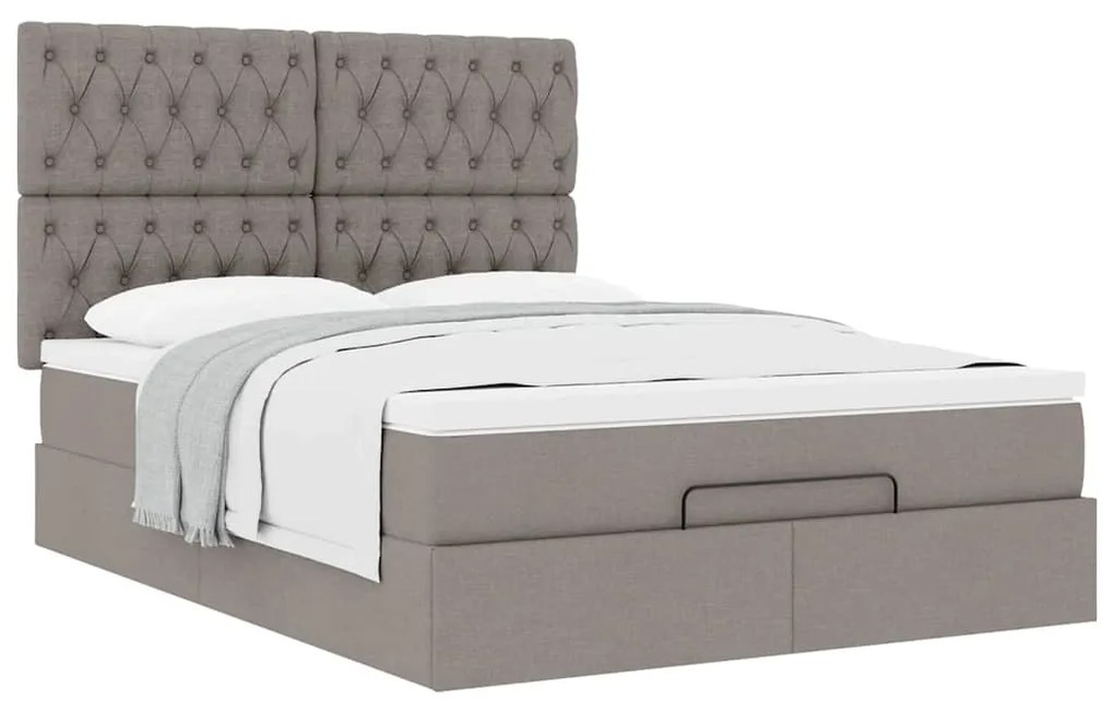 Estrutura de cama otomana com colchão tecido cinzento 140x200cm