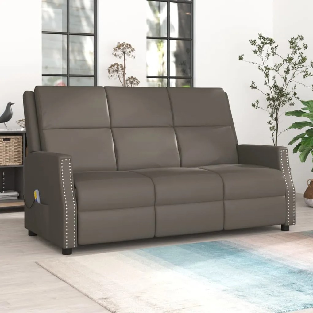 vidaXL Poltrona massagens 3 lug. reclinável couro artificial cinza