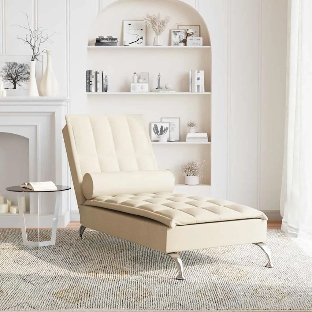 Chaise lounge de massagem com rolo tecido creme