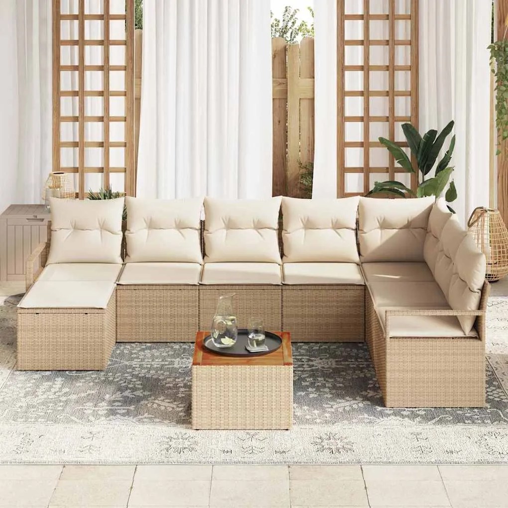 Conjunto de Sofás de Jardim 9 pcs Bege, branco Grande Vime