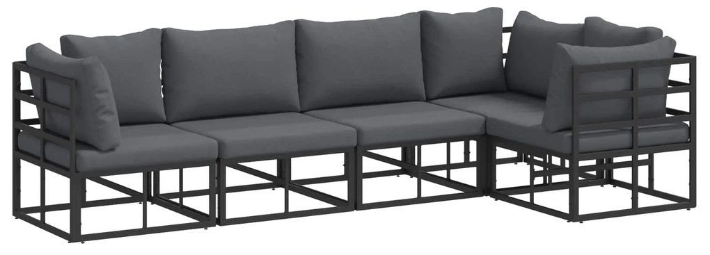 vidaXL Conjunto de Sofá de Jardim com almofada 5 pcs Preto Alumínio