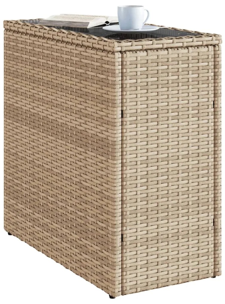 Mesa de apoio jardim c/ tampo vidro 58x27,5x55 cm vime PE bege