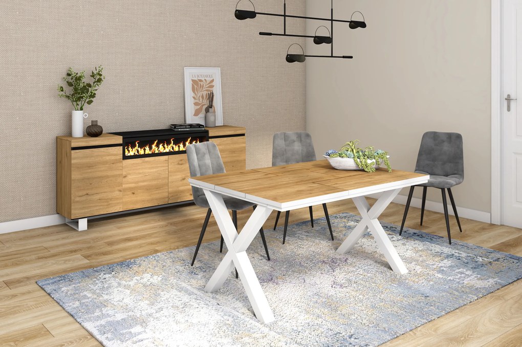 Mesa de sala de jantar | 6 pessoas | 140 | Robusto e estável graças à sua estrutura e pernas sólidas | Ideal para reuniões familiares | Oak e  branca
