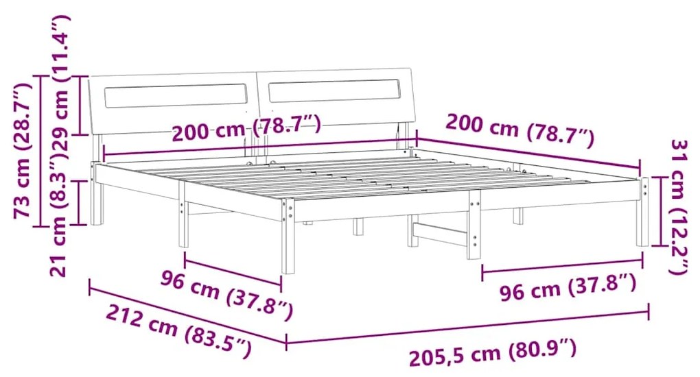 Estrutura da Cama Castanho 200 x 200 cm Madeira maciça