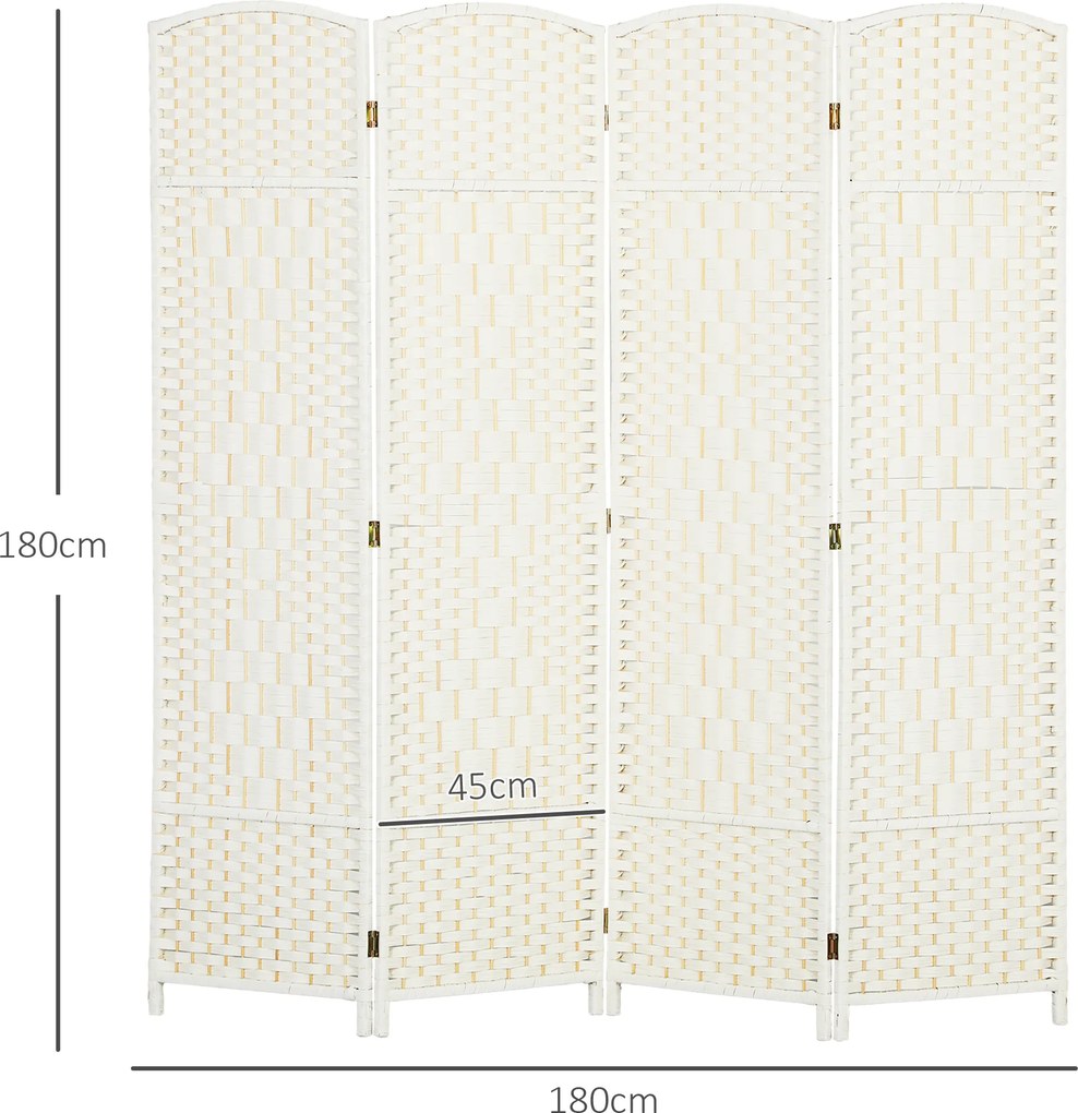 Biombo interior de madeira com 4 painéis, divisória dobrável para sala de estar ou quarto, 180 x 180 cm, branco