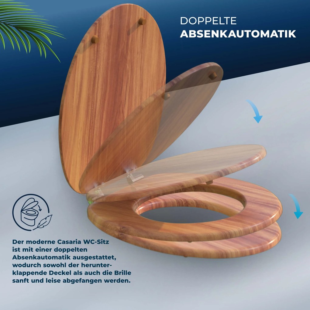 Assento sanitário em madeira com sistema de descida automática em MDF 45,7 x 38 cm Castanho