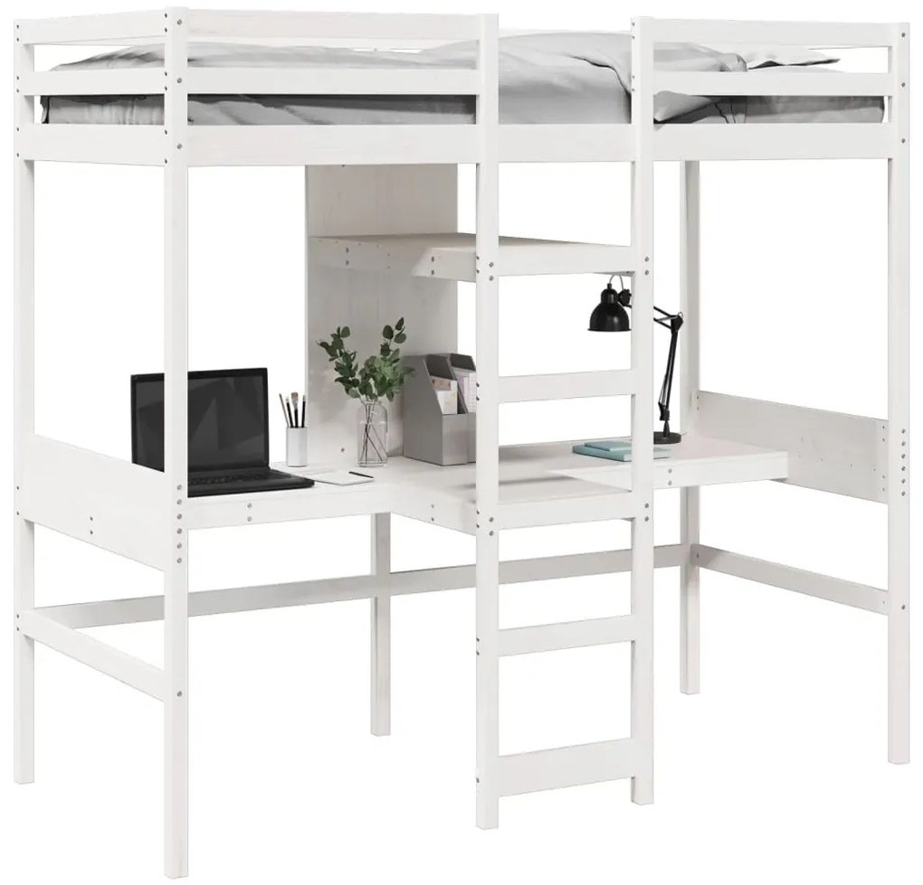 Cama alta sem colchão 80x200 cm pinho maciço branco