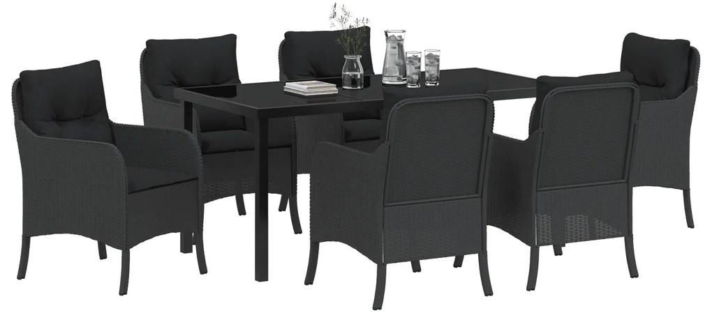 Conjunto de Jantar de Jardim de 7 Peças com Almofadas Vime Preto