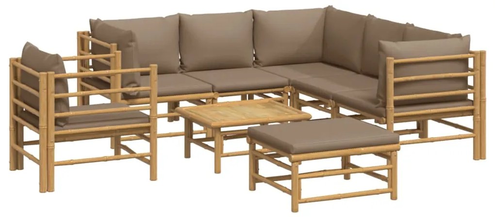 8 pcs conj. lounge jardim bambu almofadões cinzento-acastanhado