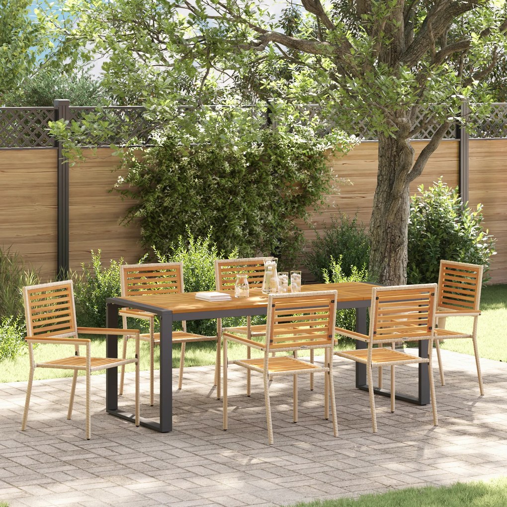 Conjunto de Jantar de Jardim de 7 Peças Bege em Rattan Poly e Acácia vidaXL